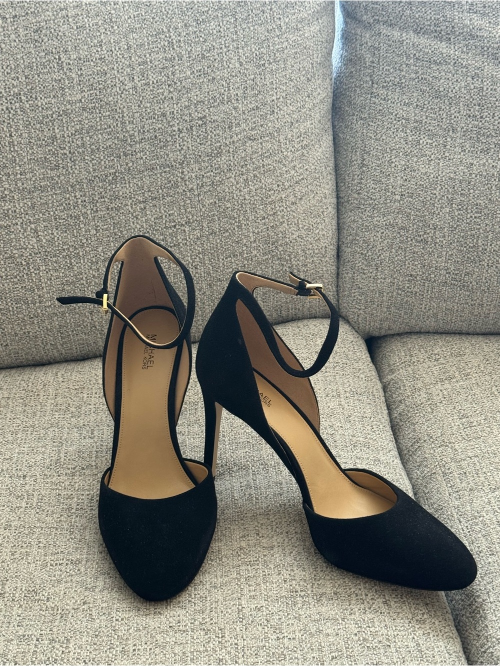 Michael Kors Black Suede Pointed-Toe Ankle Strap Heels - Picture 2 of 4